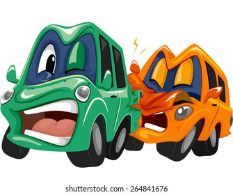 Mascot Illustration Of A Pair Of Cars In A Rear End Collision