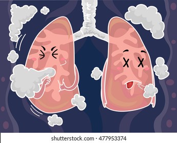 Mascot Illustration of a Pair of Lungs Coughing After Inhaling Smoke