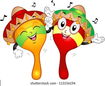 Mascot Illustration eines Paares von Maracas mit mexikanischen Kostümen