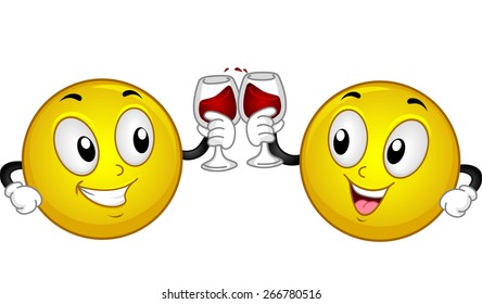 Mascot Illustration of a Pair of Smileys Making a Toast