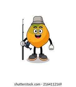 Mascot Illustration of papaya fruit fisherman , character design
