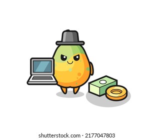 Mascot Illustration of papaya as a hacker , cute style design for t shirt, sticker, logo element