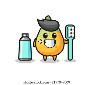 Mascot Illustration of papaya with a toothbrush , cute style design for t shirt, sticker, logo element