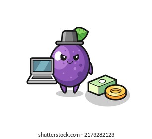 Mascot Illustration of passion fruit as a hacker , cute style design for t shirt, sticker, logo element