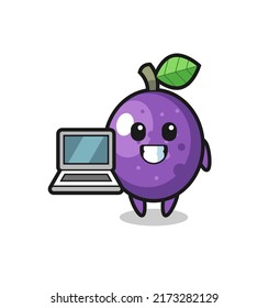 Mascot Illustration of passion fruit with a laptop , cute style design for t shirt, sticker, logo element