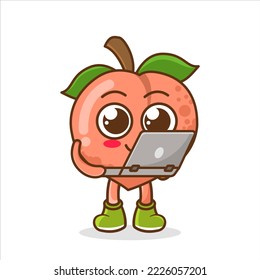 Mascot illustration of peach with a laptop