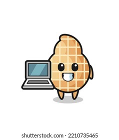 Mascot Illustration of peanut with a laptop , cute design