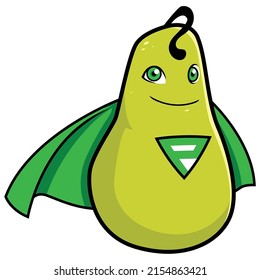 Mascot illustration with pear superhero isolated on white background.