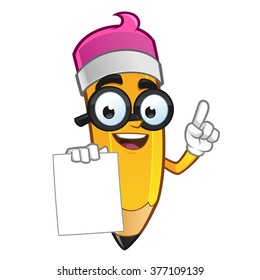 Mascot Illustration of a Pencil he has a piece of paper to put your text