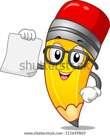 Mascot Illustration of a Pencil Holding a Blank Piece of Paper