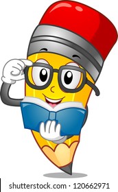 Mascot Illustration of a Pencil Reading a Book