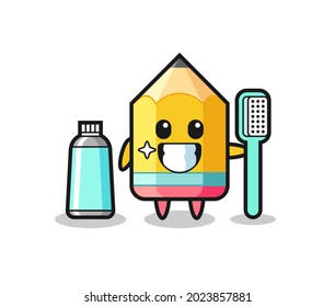 Mascot Illustration of pencil with a toothbrush , cute style design for t shirt, sticker, logo element