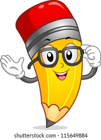Mascot Illustration of a Pencil Wearing Nerd Glasses