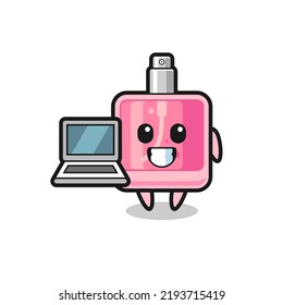 Mascot Illustration of perfume with a laptop , cute style design for t shirt, sticker, logo element