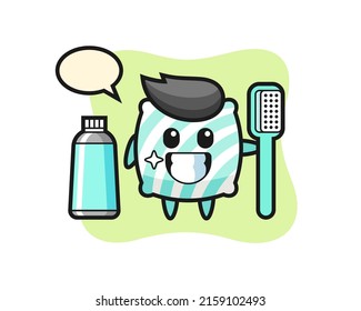 Mascot Illustration of pillow with a toothbrush , cute style design for t shirt, sticker, logo element
