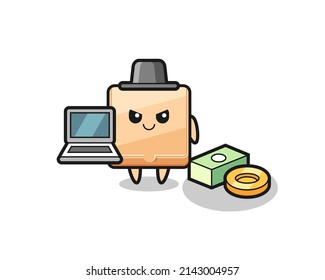 Mascot Illustration of pizza box as a hacker , cute design