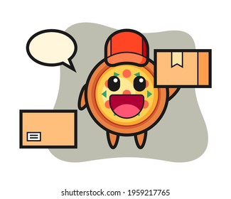 Mascot illustration of pizza as a courier, cute style design for t shirt, sticker, logo element