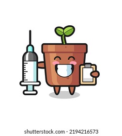 Mascot Illustration of plant pot as a doctor , cute style design for t shirt, sticker, logo element