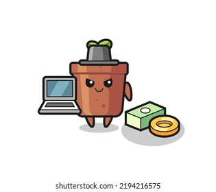 Mascot Illustration of plant pot as a hacker , cute style design for t shirt, sticker, logo element