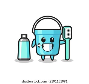 Mascot Illustration of plastic bucket with a toothbrush , cute style design for t shirt, sticker, logo element