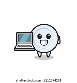 Mascot Illustration of plate with a laptop , cute design