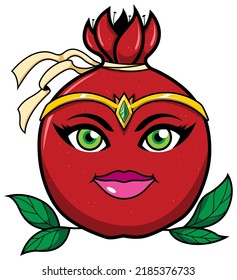 Mascot illustration with pomegranate superhero isolated on white background.