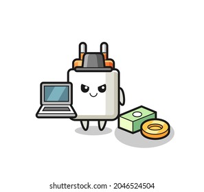 Mascot Illustration of power adapter as a hacker , cute design