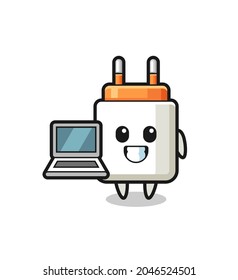 Mascot Illustration of power adapter with a laptop , cute design