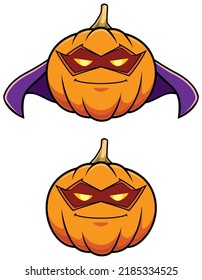 Mascot illustration with pumpkin superhero isolated on white background.