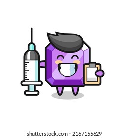 Mascot Illustration Of Purple Gemstone As A Doctor , Cute Style Design For T Shirt, Sticker, Logo Element