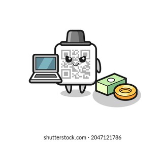 Mascot Illustration von qr-Code als Hacker , süßes Design