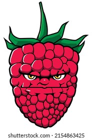 Ilustración de mascota con superhéroe de frambuesa aislado en fondo blanco.