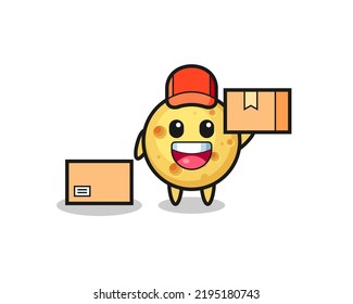 Mascot Illustration of round cheese as a courier , cute style design for t shirt, sticker, logo element