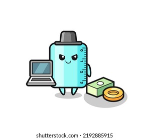 Ilustración en mascota de la regla como hacker , diseño de estilo lindo para camiseta, pegatina, elemento logo