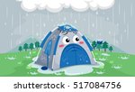 Mascot Illustration of a Sad Tent Drenched in Rain After Getting Caught in a Thunderstorm Outside