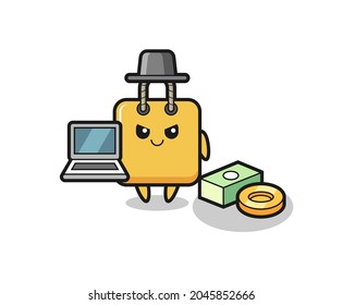 Mascot Illustration of shopping bag as a hacker , cute style design for t shirt, sticker, logo element