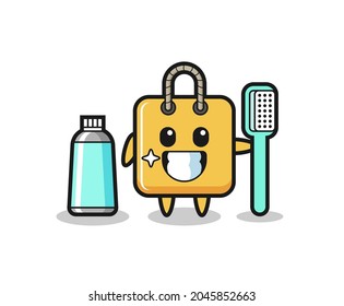 Mascot Illustration of shopping bag with a toothbrush , cute style design for t shirt, sticker, logo element