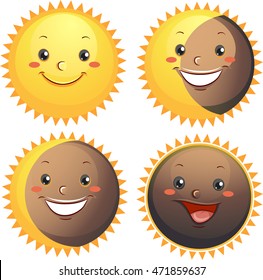 Mascot Illustration Showing the Different Types of Solar Eclipse