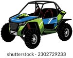 Mascot illustration for side-by-side utility vehicle on white background.