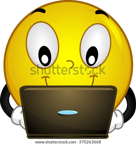Mascot Illustration of a Smiley while busy checking his laptop