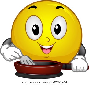 Ilustración en mascota de un sonriente mientras se disfruta de la cocina
