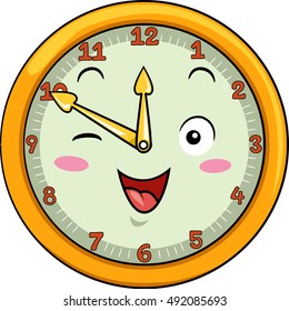 Mascot Illustration of a Smiling Clock with its Hands Pointing to the Numbers Twelve and Ten