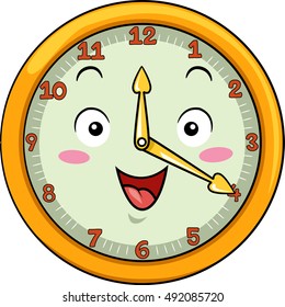 Ilustración masiva de un reloj sonriente con las manos apuntando a los números 12 y 4