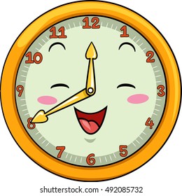 Ilustración masiva de un reloj sonriente con las manos apuntando a los números 12 y 8
