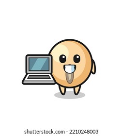 Mascot Illustration of soy bean with a laptop , cute design