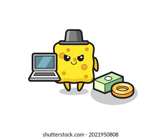 Maskottabilustration des Schwammes als Hacker , süßes Design für T-Shirt, Aufkleber, Logo-Element