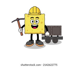 Mascot Illustration of sponge miner , character design