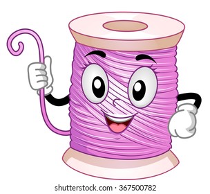Mascot Illustration of a Spool of Pink Thread