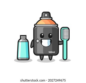Mascot Illustration of spray paint with a toothbrush , cute style design for t shirt, sticker, logo element