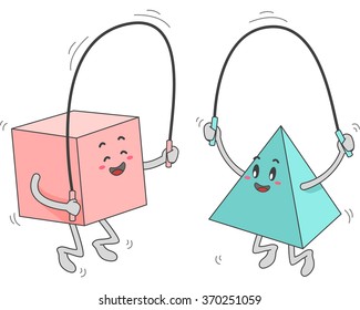 Mascot Illustration of a Square and Triangle Shapes while playing jumping rope